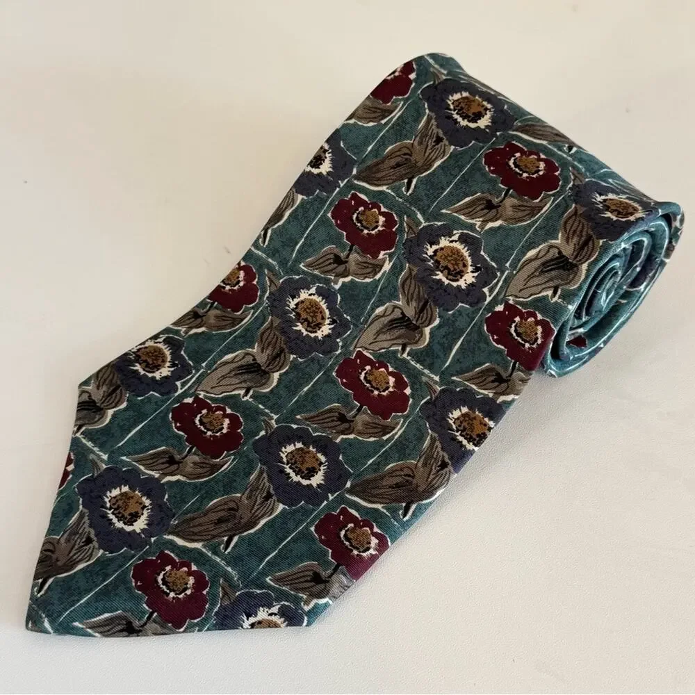 Loosen Up By Superba Men's Blue Floral Adjustable Italian‎ Silk Pointed Neckties